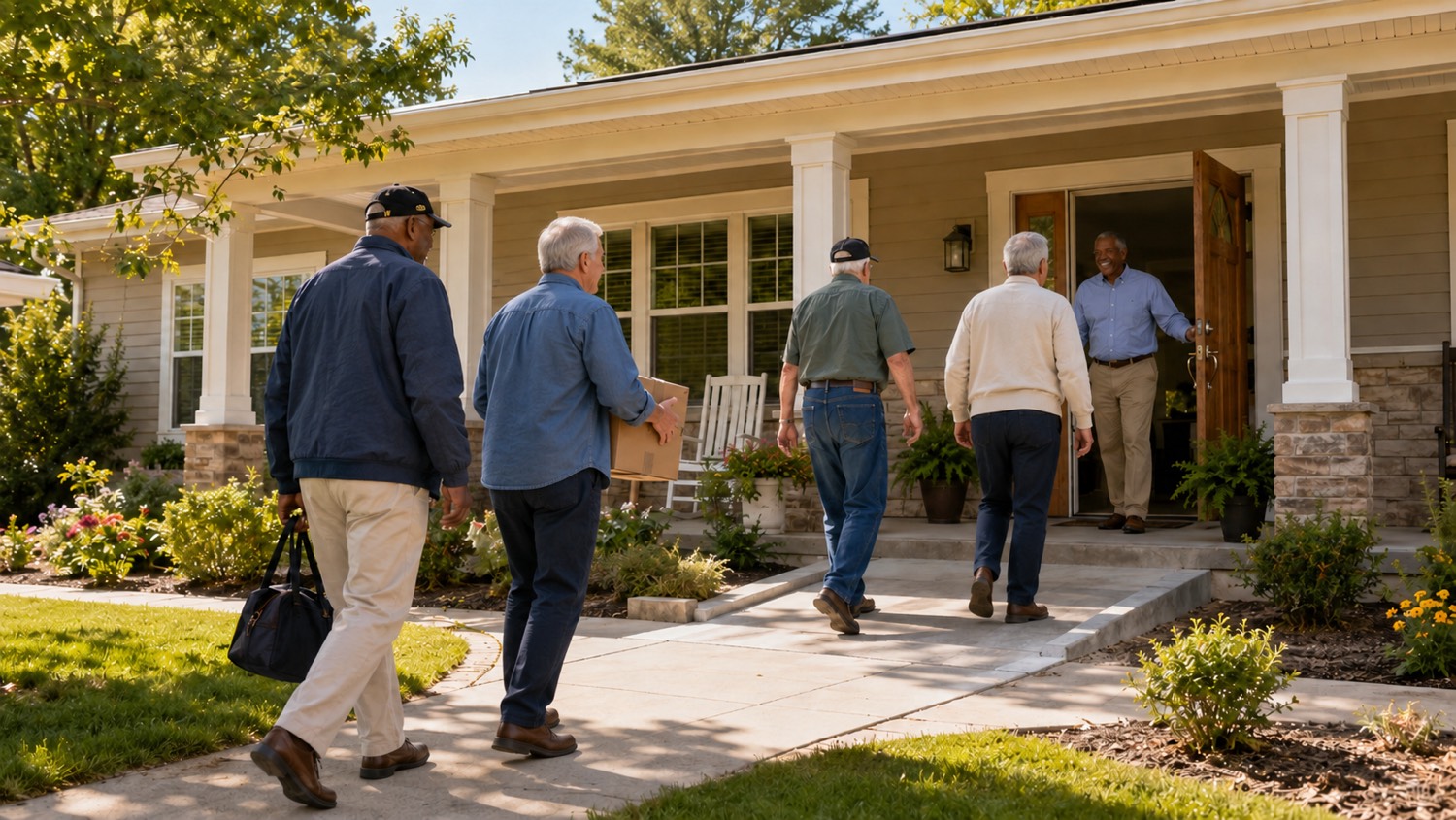 Veterans and community members being welcomed into a home